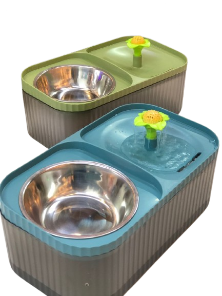 Comedero doble con fuente de agua